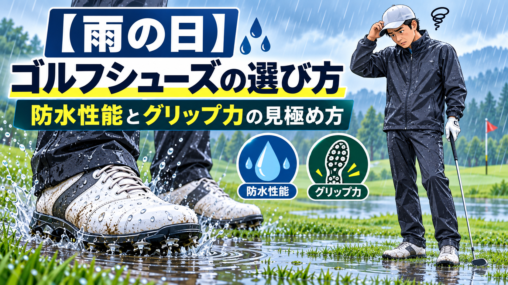 【雨の日】ゴルフシューズの選び方｜防水性能とグリップ力の見極め方
