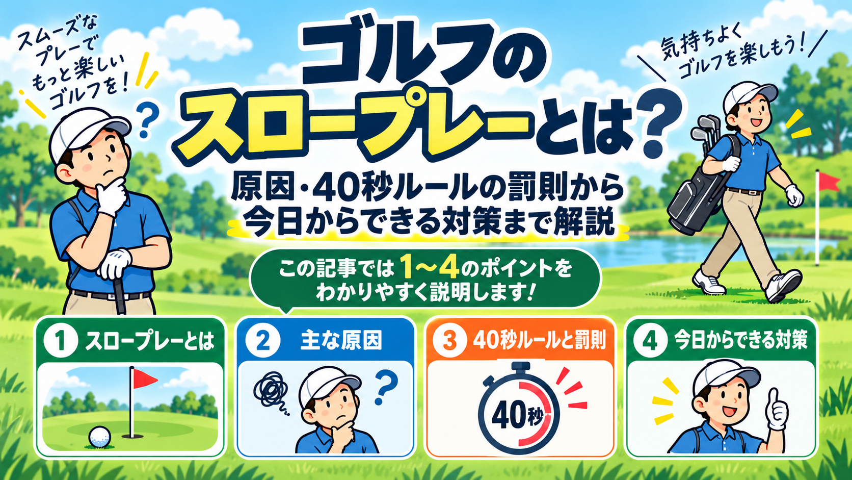 ゴルフのスロープレーとは？原因・40秒ルールの罰則から今日からできる対策まで解説